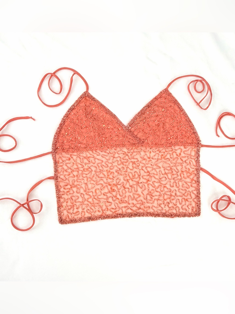 Passport Coral Y2K Beaded Halter Top